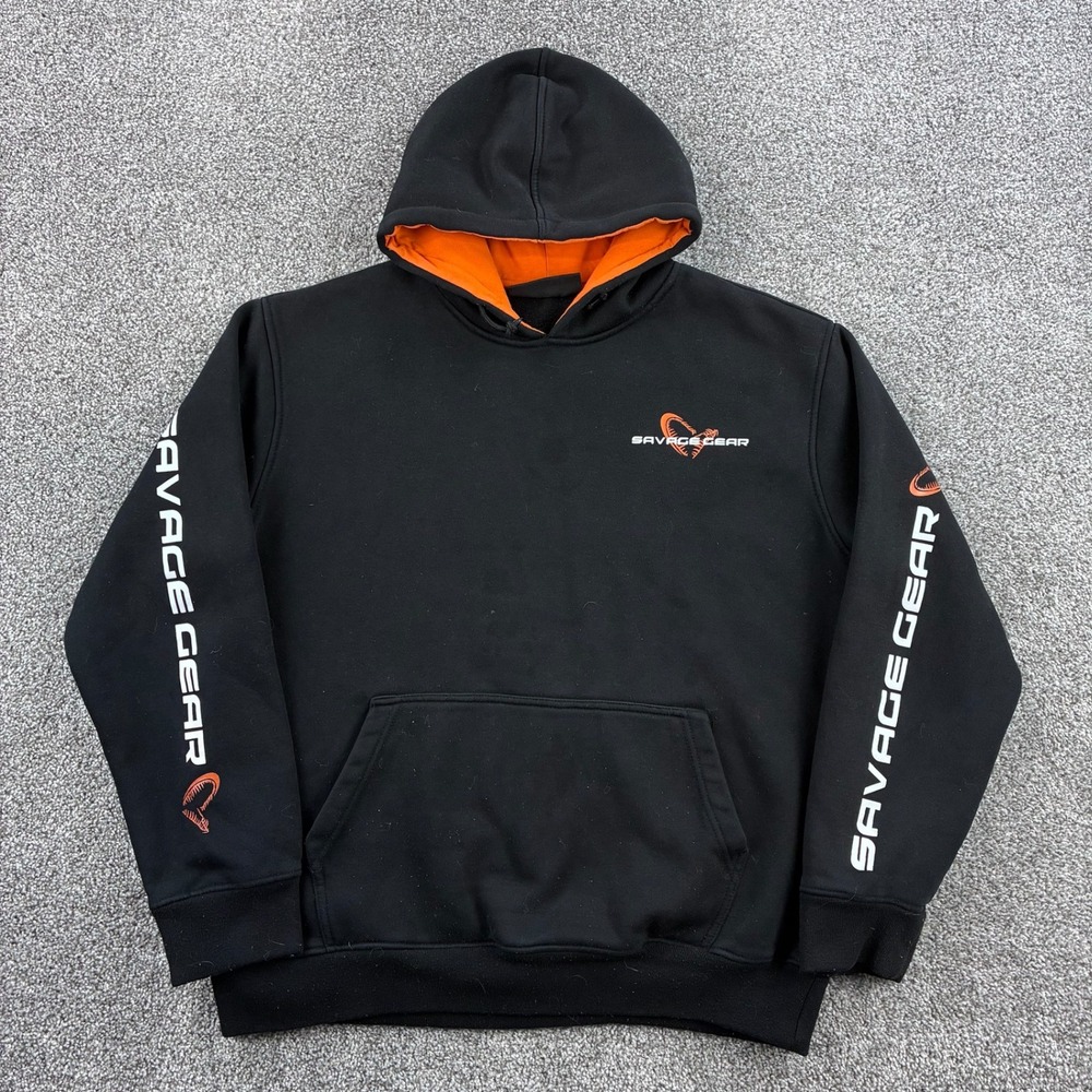Savage Gear Hoodie Mens Large Black Fishing Outdoors Graphic Pullover Sweatshirt